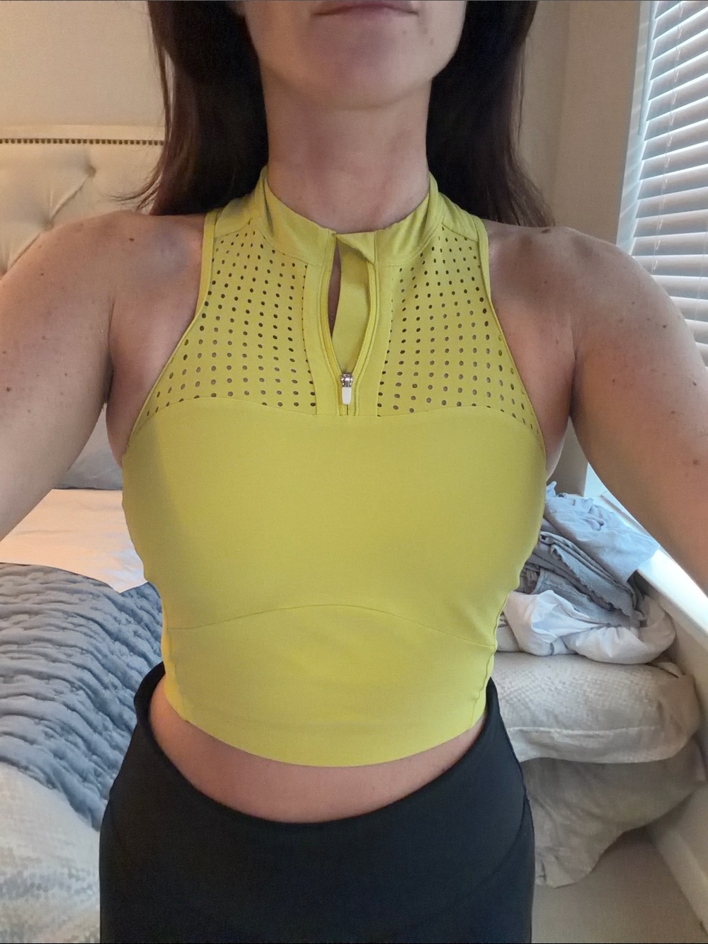 lululemon athletica Lime Green High-Neck Perforated Crop Tank